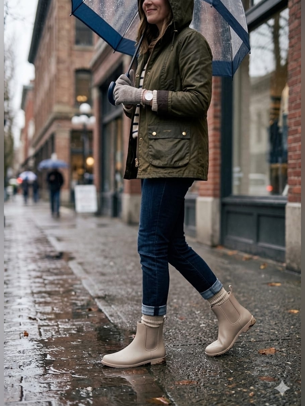 a new day Beige Rubber Ankle Rain Boots